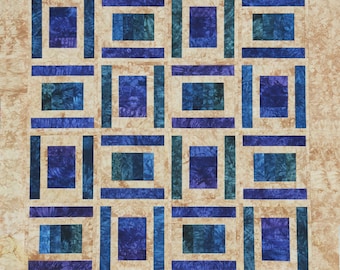 Quilt Kit -Starr Designs Hand Dyed Cotton Fabric Quilt Kit -Brown - Blue Queen Size Spoolin Around Quilting Sewing Crafting fabrics