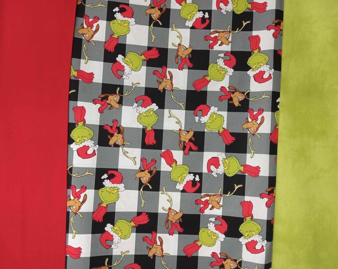 Christmas Grinch Fabric 3 Yard Quilt Kit. How the Grinch Stole Christmas Plaid Cotton Fabric Kit