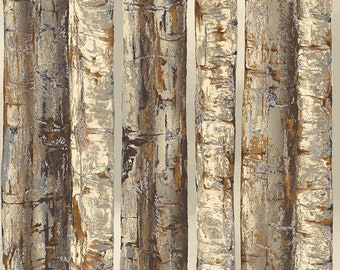 Tela de madera de abedul - Hoffman Fabrics Birch Tree Sepia-Silver Fabric para coser - Elija su corte