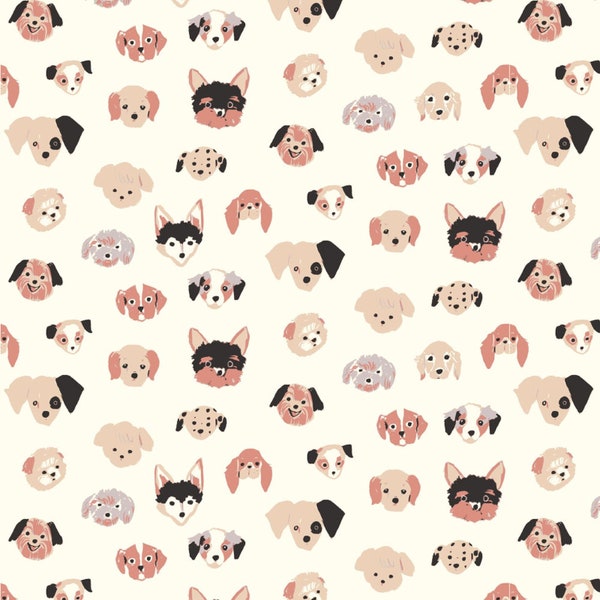 Organic Poplin Cotton - Doggie Dots Cream by Jenny Ronen Organic Fabric Birch JR22-Cream~ Choose your Cut