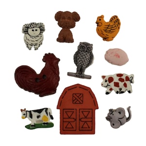 Barn Buttons - Barn Buddies Button Pack  Sewing - Embellishment - Animal Buttons
