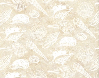 Seashell Batik Cotton Fabric- Along the Shore-Batik -Seashells Papyrus Dana Michelle-Hoffman Batik Cotton Quilt Fabric