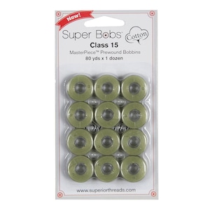 Super Bobs Prewound Cotton Bobbins: MasterPiece Monet Green, L-Style, 70yd (12ct)