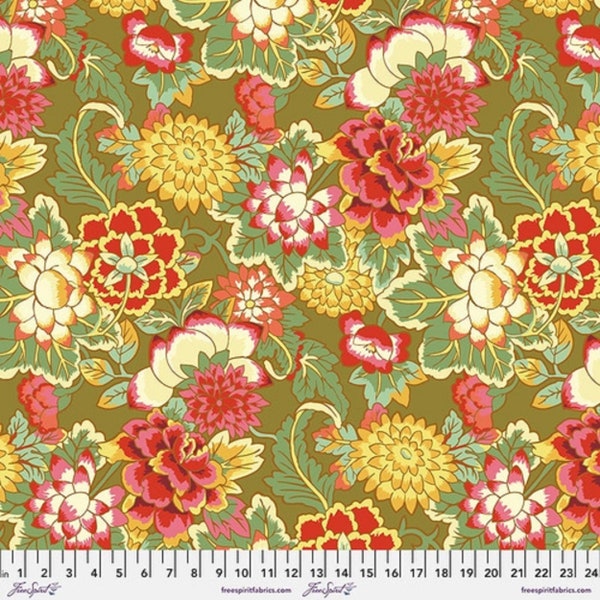 Floral Cotton Quilt Fabric - Free Spirit Cloisonne Moss PWGP046.MOSS  Kaffe Fassett  Collective Cotton Quilt Fabric ~ Choose your Cut