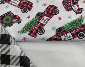 Christmas Fabric  3 Fabric Quilt Kit - Holiday Trucks Cotton Quilt Fabric - 3 Fabric Bundle - Quilting Sewing - 3 Yard Pattern Included!