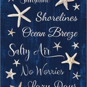 Beach Dreams Fabric  - Quilt panel -Timeless Treasures Navy Beach Dreams Panel # C1232-NAVY Cotton Fabric-24 in x 43 in