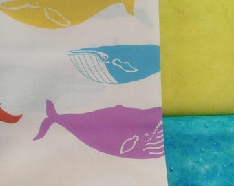 Whale Fabric -3 Yard Quilt kit -  3 Fabric Bundle- Coordinate Fabrics - Quilt Fabric - Sewing Fabric