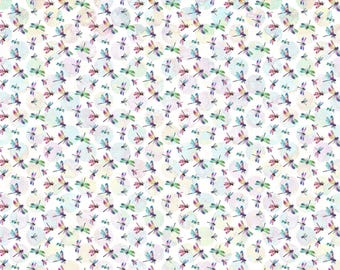 Dragonfly Fabric - Dragonflies on White  by Northcott Cotton Quilt Sewing Fabric - Choose Cut