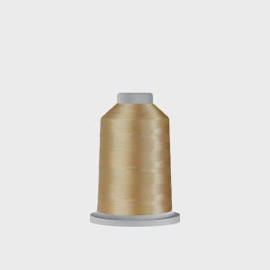 May include: A spool of golden-beige thread, ideal for sewing and embroidery projects. The thread is wound around a gray plastic base and top, creating a neat, cylindrical shape. The thread has a subtle sheen, suggesting a high-quality material.