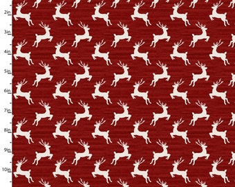 Reindeer Cotton Fabric - Red Reindeer Christmas Quilt fabric -Christmas fabric for sewing and quilting.