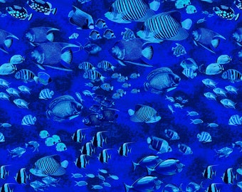 Fish Cotton Fabric - Ocean theme Quilting and sewing Fabric - Benartex Ocean fabric.