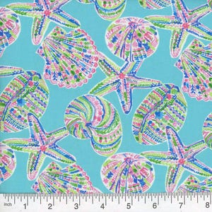 Beach Treasures Seashells Cotton Fabric - Choose Your Cut - 100% Cotton - Machine Washable - Continuous Yardage - Variety of Sizes Available
