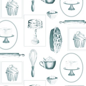 Farm House Pies & Cupcakes Cotton Fabric - Choose Cut - Machine Washable - Dryable - Continuous Yardage - Multiple Cuts Available
