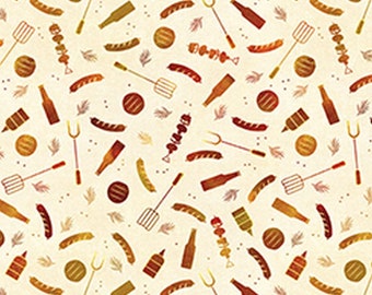Barbeque Fabric -  Backyard BBQ Quilting Treasures - Kitchen - Camper Curtain Fabrics- Fabric for Quilting - Sewing - Choose Your Cut