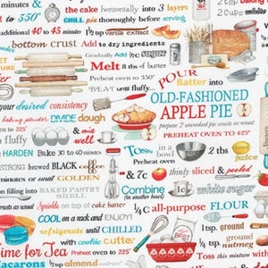 Kitchen Fabric - White Sugar Cookie Recipe Kitchen Cotton - Cut Options Available, Custom Sizes, R Kaufman Fabric-quilting - sewing- crafts