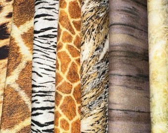 Animal Print Fat Quarter 8 Pack - Cotton Fabric - Sewing - Crafting Fabric