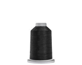 May include: A spool of black thread, ideal for sewing and embroidery projects. The thread is tightly wound on a white plastic base with a gray top. The image is set against a plain white background.