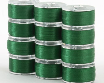 Bobinas de poliéster verde precargadas: estilo L, 60 wt, 134 yds (paquete de 12)