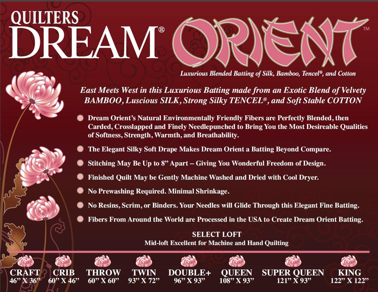 Quilters Dream Orient Quilt Batting Queen Roll 93 X 30 yds Natural Color Quilt Batting