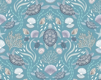 Sea Turtle Beach Fabric - Ocean Pearls Lewis & Irene Fabric Collection-A826.2 Cotton Quilt Fabric - Choose Your Cut