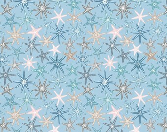 Starfish Beach Fabric - Ocean Pearls Sunny Blue Starfish Lewis & Irene Quilt Fabric Collection - Choose Your Cut