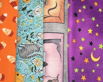 Halloween Fat Quarter 4 Pack - Fun Halloween Cotton Fabric - Sewing - Crafting Fabric