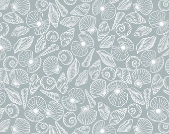 Ocean Pearls Seashell Fabric - Pearl Shells on Morning Mist -Lewis & Irene Fabric Collection- Cotton Quilt Fabric - Choose Your Cut