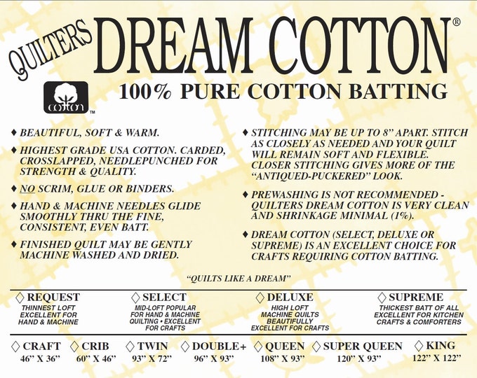 Quilters Dream Cotton Supreme Battingheaviest Loft Queen Size Natural