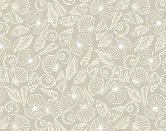 Ocean Pearls Seashell Fabric - Pearl Shells on Powdered Sand -Lewis & Irene Fabric Collection-A828.1 Cotton Quilt Fabric - Choose Your Cut