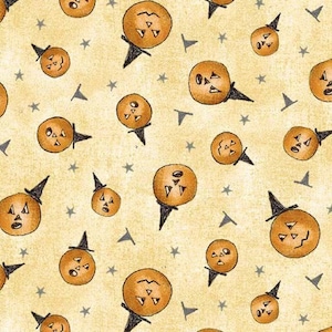 Halloween Fabric - Jack O Lantern Fabric - Pumpkin Cotton Fabric - Halloween on Broom Street- Michael Miller Halloween fabric