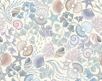 Seashell Beach Fabric - Ocean Pearls Shells and Pearls Cream Lewis & Irene Quilt Fabric Collection - Choose Your Cut