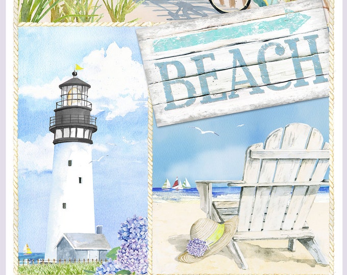 Coastal Paradise Beach Fabric Panel Q1498P11 Henry Glass Cotton Quilt
