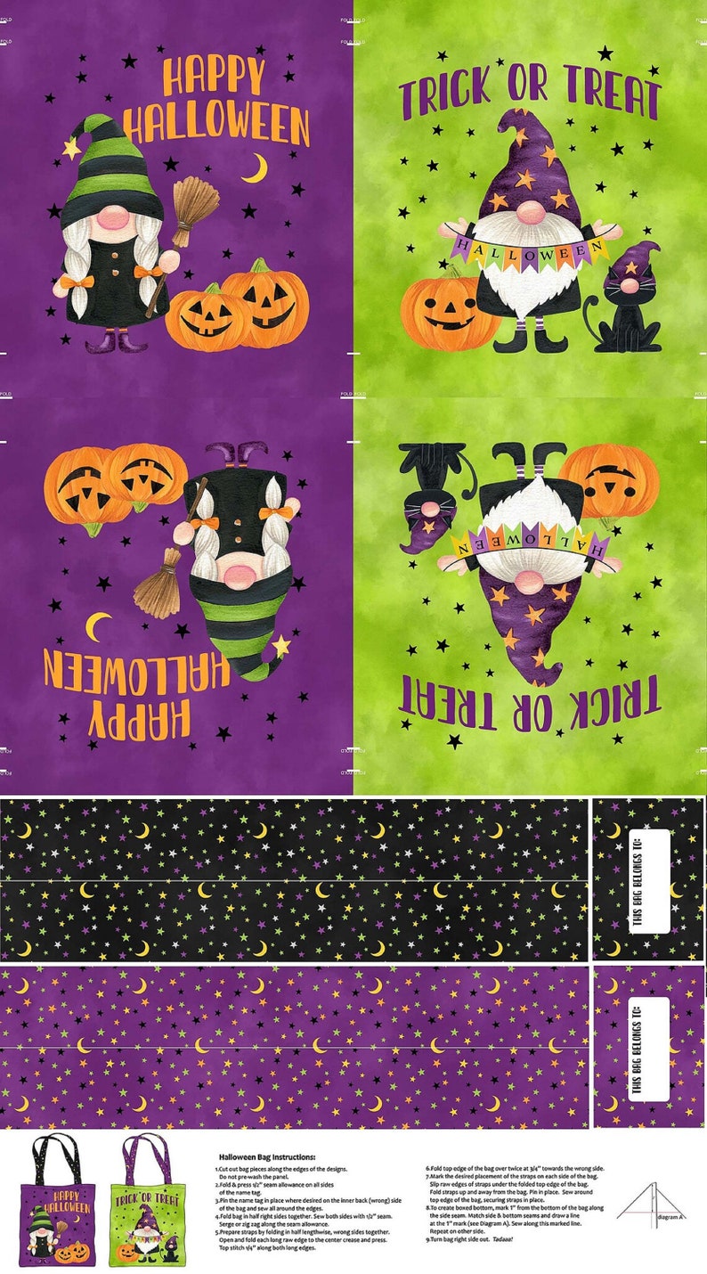 Trick or Treat Bag Panel Halloween Trick or Treat Bag Northcott Gnomes Night Out Panel Fantastic Beginning Sewist Project image 1