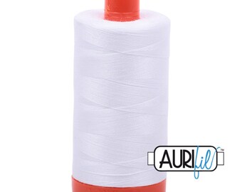 Cotton Thread -Aurifil Mako Cotton Solid 50wt 1422 yards White Solid # A1050-2024 Thread - Quilting  - Sewing