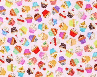 Cake Fabric - Sweet Tooth Strawberry Cupcake Cotton Quilt Food- Fabric R Kaufman AMK 19827-98 Choose Cut
