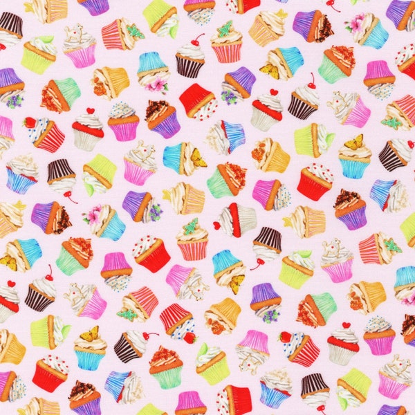 Cake Fabric - Sweet Tooth Strawberry Cupcake Cotton Quilt Food- Fabric R Kaufman AMK 19827-98 Choose Cut