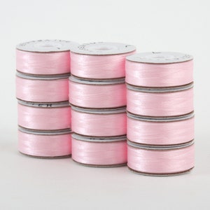 Pre-Filled bobbins -Super Bobs Polyester Bobbin Cardboard 12 pk L-Style Baby Pink # 300-12-628- quilting bobbin thread