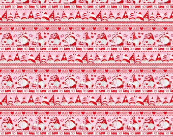 Gnomie Love Pink/Red Stripe Gnomes 9789-28 Cotton Fabric Henry Glass -Choose Cut