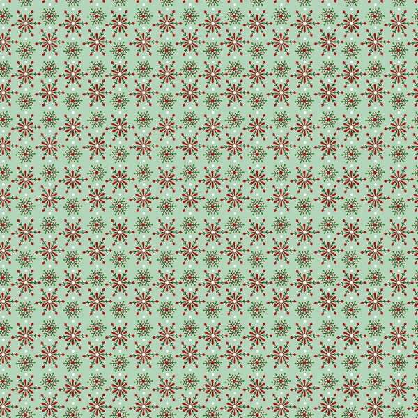 Snowflake Fabric - Feeling Festive Christmas Mint Geo Mini Snowflakes # CD1414-MINT Timeless Treasures - Holiday Fabric - - Choose Cut