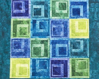 Quilt Kit -Starr Designs Hand Dyed Cotton Fabric Quilt Kit King Size Wonky Blocks blue Quilting Sewing Crafting fabrics