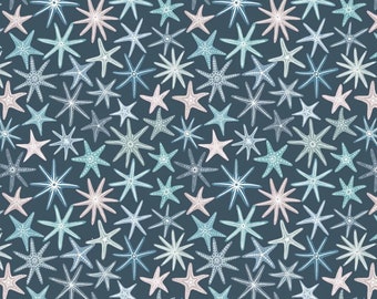 Starfish Beach Fabric - Ocean Pearls Dark Blue Starfish Lewis & Irene Quilt Fabric Collection - Choose Your Cut