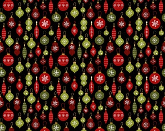 Christmas Ornament Fabric - Benartex A Jingle Bell Christmas Black/Multi Christmas Crossroads Ornament # 10310B-12 ~