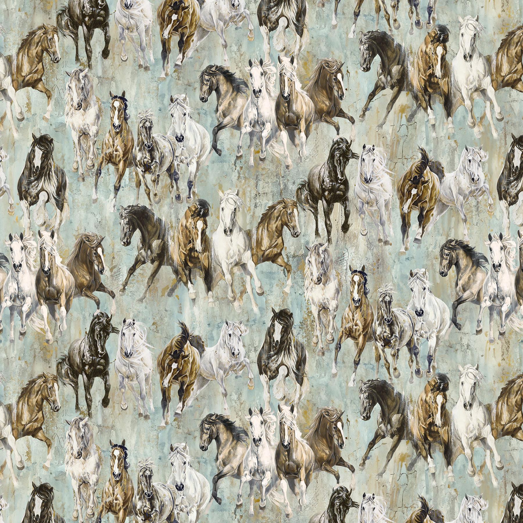 Wild Horses Pedigree Fabric - Horses Running Sage- by Northcott Cotton Quilt Sewing Fabric - Choose Cut