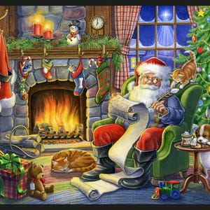 Santa&#39;s List Fabric Panel: MDG Designs Christmas Cotton (36 in x 42 in)