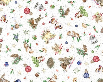 Christmas fabric - One Snowy Day Animal Toss Maywood Studio Cotton fabric - great for quilting and sewing!