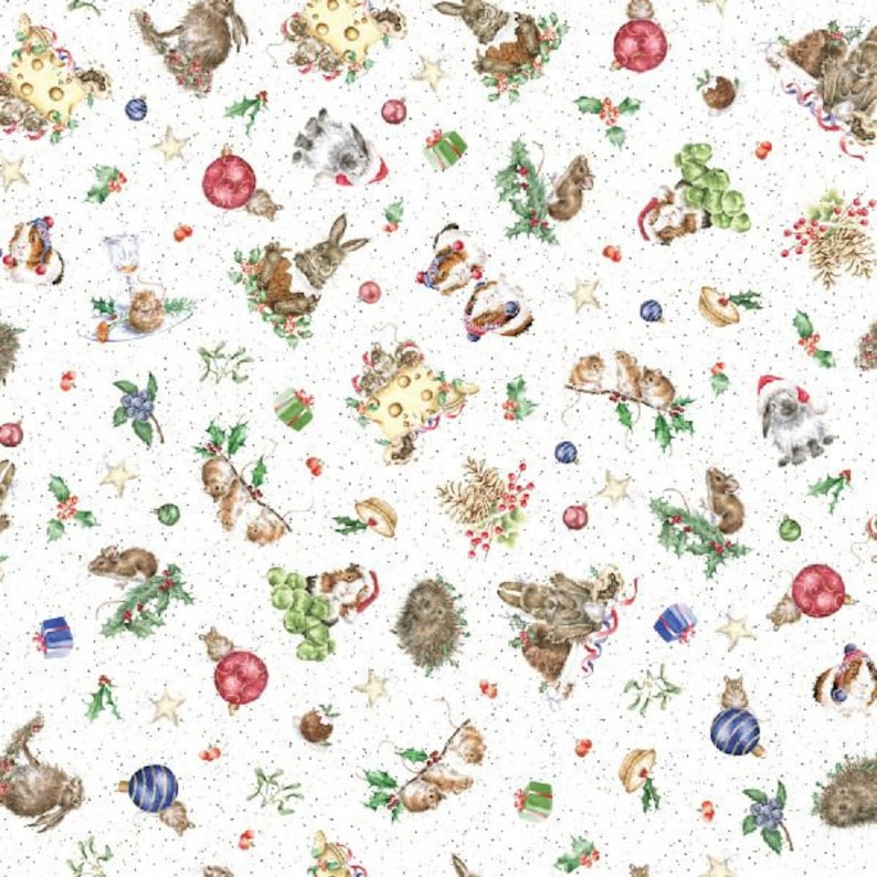 Christmas fabric One Snowy Day Animal Toss Maywood Studio Cotton fabric great for quilting and sewing image 1