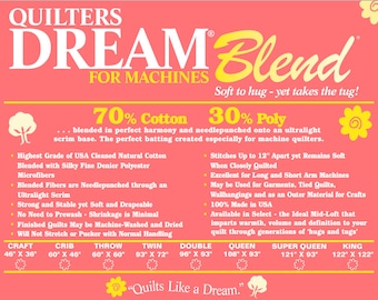 Quilters Dream 70/30 Cotton/Poly Blend for Machines Quilt Batting-Crib Size 60" X 46"