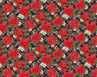 Christmas Cotton Fabric - Poinsettia Quilt Fabric - Christmas Traditions 24548-49 - Cotton Quilt Fabric- Sewing Fabric