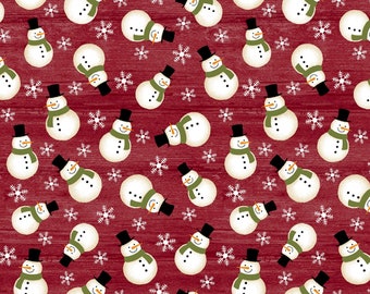 Snowman fabric - A Jingle Bell Christmas Benartex Red Christmas Crossroads  # 10311B-10 ~ Choose your Cut