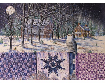 Quilting Note Card - Snowy Indigo Owl - Diane Phalen Notecards- One Each